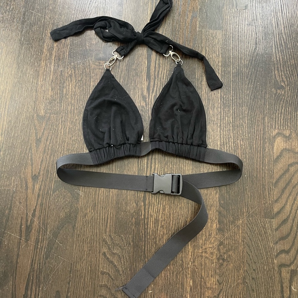 Black halter buckle rave top